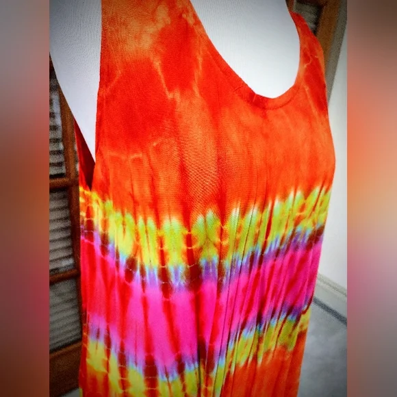 Brand New Handmade Tye Dye Asymmetrical Dress, Sleeveless, One Size Fits Most - Picture 9 of 11